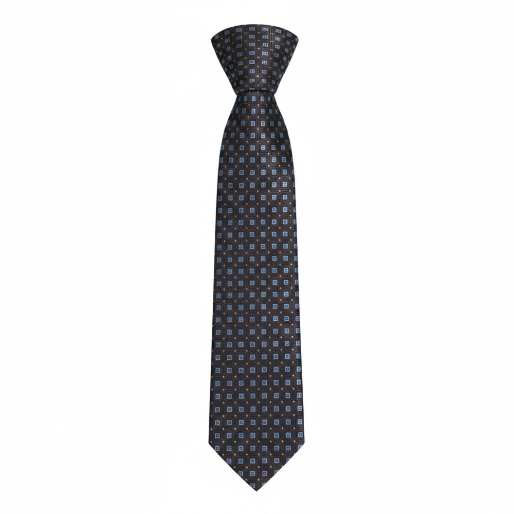 Giorgio Mariani Cucita a Mano Brown and Blue Geometric Square Pattern Silk Neck